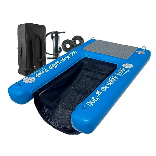 Dog on Water Ramp for Boat, Dock, or Pool. for Dogs up to 200 lbs to Easily Climb Out of The Water. Floatable. Includes Pump, Carry Backpack, Rope.