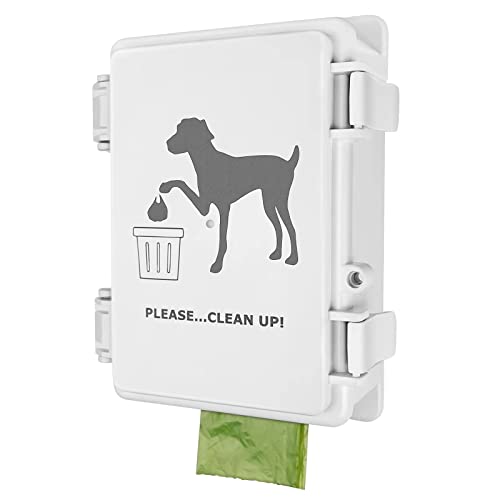 Dog Poop Bag Dispenser Wall Mount Waterproof Outdoor Dog Bag Dispenser | Printed With Cute Clean Up Dog Poop Signs | Stake, Pole, Fence Mounted | Fits Home, Porch, Lawn, Yard（only dispenser)