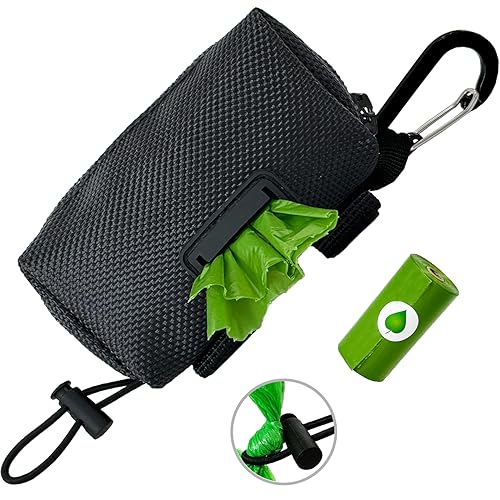 Dog Poop Bag Holder, Poop Bag Holder for Leash, CAKOVANO Pet Waste Bag Dispenser Dog Bag Holder Leash Attachment, Hands-Free Poop Bag Dispenser with Carabiner Clip with 1 Roll of Poop Bags