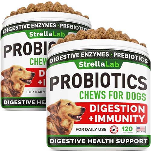 Dog Probiotics Treats for Picky Eaters - Digestive Enzymes + Prebiotics - Chewable Fiber Supplement - Allergy, Diarrhea, Gas, Constipation, Upset Stomach Relief - Improve Digestion, Immunity