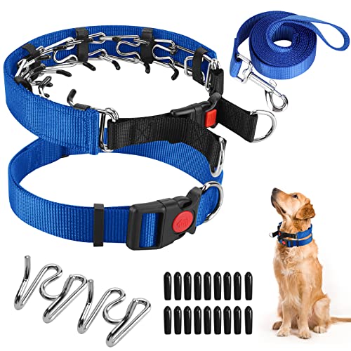 Dog Prong Training Collar, Dog Choke Pinch Collar with Nylon Cover Comfort Tips and Quick Release Snap Buckle, Dog Classic Collar and Dog Leash