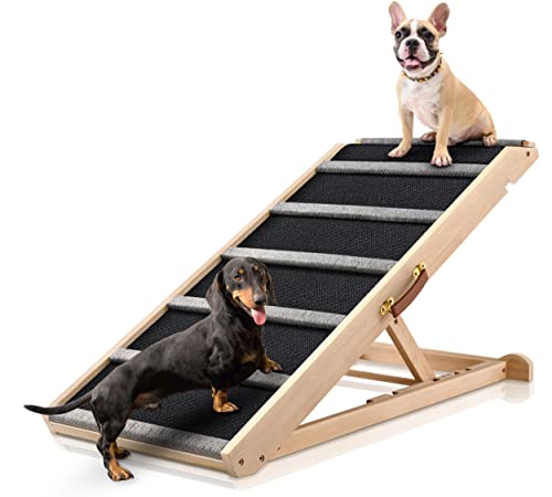 Dog Ramp for Bed - Extra Wide - Excellent Traction, Pet Ramp for Small Large Dogs to Get on Couch Car, Non-Slip Rubber Surface, 18’’W, Hold up to 200lb, Adjustable, Foldable