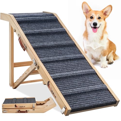 Dog Ramp for Bed, Folding Pet Ramp for Small Large Dogs Cats, Excellent Traction with 5 Adjustable Heights 22.6" to 28", Dog Ramps for High Beds Cough Car SUV, Up to 200LBS