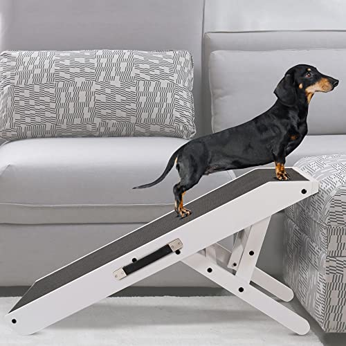 Dog ramp for Couch PRIORPET - Birchwood Foldable Dog ramp - Adjustable 7'' to 20'' - Landing Platform Seamlessly Connects - Anti-Slip Grip - Pet Ramp for Small Dogs up to 170lbs - White