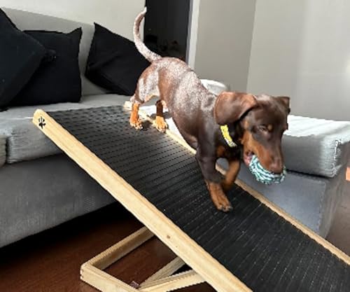 Dog Ramp with Innovative Rubber Mat - Pet Portable Wooden Ramps Adjustable Heights - High Bed, Couch, Car, SUV Stairs - Small Dachshund Dogs - Slip Resistant Floor Wide Steps & Non-Slip Surface Step