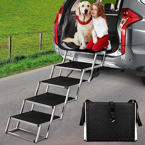 Dog Ramps,Dog Ramps for Large Dogs SUV,Dog Ramp for Car,Dog Stairs for Large Dogs,Lightweight Aluminum Foldable Dog Ramp for High Beds, Trucks, Supports Up To150-200 lbs,5 Steps