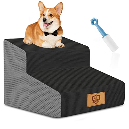 Dog Stairs, 2 Step Pet Stairs with 40D High-Density Foam and Machine Washed Cover,12" High Dog Ramp for Bed Non-Slip Pet Steps for Small Dogs, Cats to Get on High Bed, Sofa, Couch(Black&Grey)