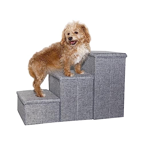 Dog Stairs by Tidy Niches: Collapsible Pet Stairs for Small Dogs - Adjustable Dog Steps for Bed and Couch - Pet Steps for Small Dogs with Storage - Puppy Stairs (Grey)