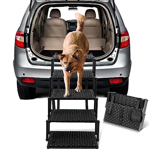 Dog Stairs for Car - Foldable Dog Ramps for Large Dogs with Non Slip Surface, Portable Dog Steps for Cars and SUV, Truck, Support Up to 200 Lbs