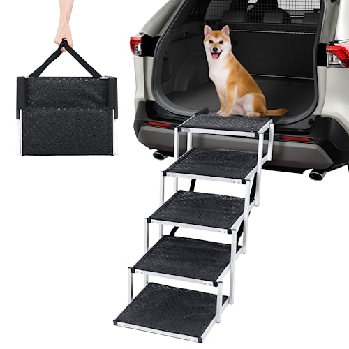 Dog Stairs for Large Dogs, Dog Ramp for Car, Dog Stairs for Car, Foldable Upgraded Aluminum Frame Pet Ladder Ramp with Nonslip Rubber Mat for High Beds, Sofas, Trucks, Cars and SUV-100Lbs