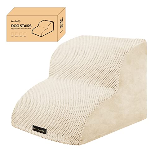 Dog Stairs, Pet Stairs with High-Density Foam and Removeable Cover,11.8" High Dog Ramp for Bed Non-Slip Pet Steps for Small Dogs, Cats to Get on High Bed, Sofa, Couch(2-Step, Beige)