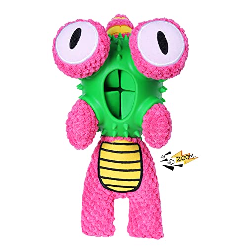 Dog Toys for Aggressive Chewers， Natural Rubber Puppy chew Toys with Food Dispensing， Squeaky Dog Toys for Small and Pink Green 5.12x6.69x8.27 inch