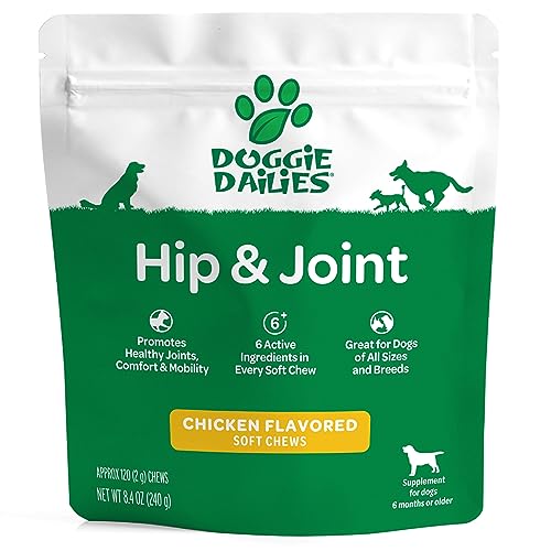 Doggie Dailies Glucosamine for Dogs – 120 Chews – Advanced Joint Supplement for Dogs with Chondroitin, MSM, Hyaluronic Acid & CoQ10 – Premium Dog Glucosamine (Chicken)