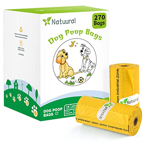 Doggie Poop Bags, Compostable Dog Poop Bags, Cat Poop Bags-270 Count, Certified Home Compost, Eco-friendly, Unscented for Standard Dispensers(Yellow)