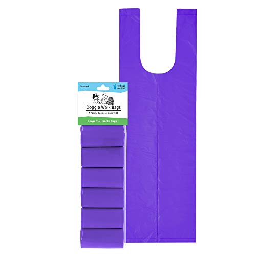 Doggie Walk Bags Large Dog Waste Bags on a Roll with Easy Tie Handles, Extra Thick and Strong Poop Bags, 72 Count, Scented, 5.5 x 5.5 x 17 Inches, Purple/Scented, Model: THB6-PURPLE