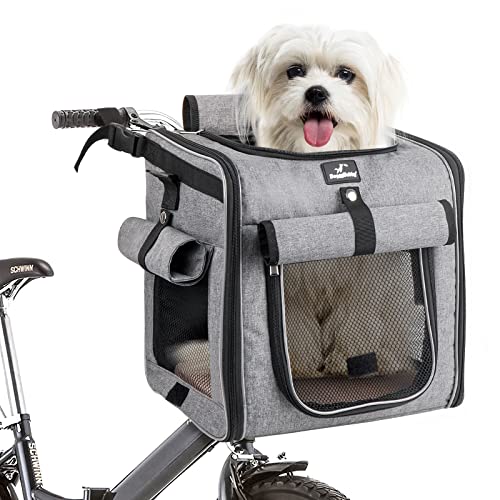 Doggydobby Dog Bike Basket, Expandable Soft-Sided Pet Bike Carrier Backpack for Dogs & Cats Under 20 lbs
