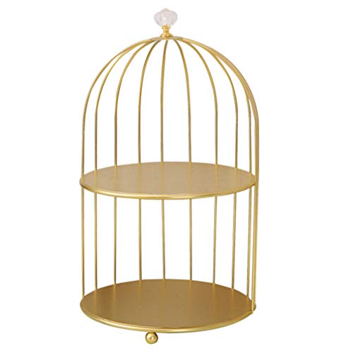 DOITOOL Gold Bird Cage Cake Stand 2 Tier Serving Tray, 2 Tier Cupcake Stand for Dessert Table Display, Tiered Serving Tray for Party Wedding Baby Shower for Cupcakes Fruits