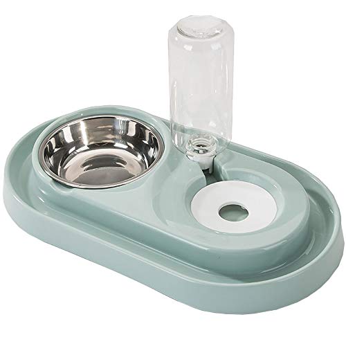 Double Dog Cat Bowls, Raised Pets Water and Food Bowl Set with Automatic Water Dispenser Bottle Detachable Stainless Steel Bowl No-Spill Pet Feeder for Small Medium Dogs and Cats Puppy Kitten Rabbit