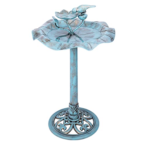 DREAM GARDEN Bird Baths for Outdoors, 34 Inch Height Polyresin Birdbaths Lightweight Antique Outdoor Garden Bird Bath Blue