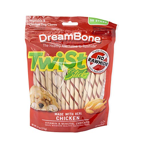 Dreambone Chicken & Vegetable Twist Sticks, Dog Chew Sticks, Rawhide Free Treats for Dogs 50 Count (Pack of 1)