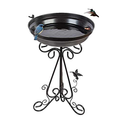 DREAMSOUL 18 inch Large Bird Bath with Stand, 4 inch Deep Bird Baths for Outdoors, Metal Birdbaths for The Garden Yard Patio Decor