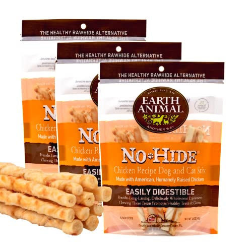 EARTH ANIMAL No Hide Stix Chicken Flavored Natural Rawhide Free Dog Chews Long Lasting Dog Chew Sticks | Dog Treats for Small Dogs and Cats | Great Dog Chews for Aggressive Chewers (3 Pack)