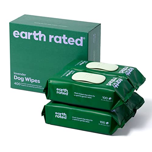 Earth Rated Dog Wipes, New Look, Thick Plant Based Grooming Wipes For Easy Use on Paws, Body and Bum, Lavender Scented, 400 Count