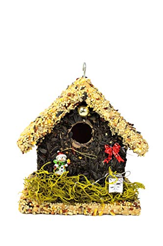 Edible Birdhouses Handmade Unique Wooden Birdhouse Covered w/Birdseed- Reseedable Bird Feeder-Made in USA- Holiday Design! (SL)