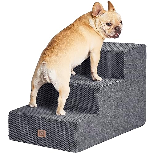 EHEYCIGA Dog Stairs for Small Dogs, 3-Step (16.5 inches) Dog Stairs for High Beds and Couch, Pet Steps for Small Dogs and Cats, and High Bed Climbing, Non-Slip Balanced Dog Indoor Step, Grey