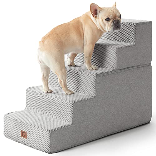 EHEYCIGA Dog Stairs for Small Dogs, 5-Step Dog Stairs for High Beds and Couch, Pet Steps for Small Dogs and Cats, and High Bed Climbing, Non-Slip Balanced Dog Indoor Step, Light Grey, 3/4/5 Steps