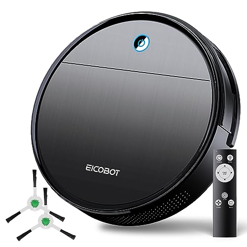 EICOBOT Robot Vacuum Cleaner, 2300Pa Strong Suction Power, Tangle-Free, Slim, Quiet, 120 Mins Runtime, Auto Self-Charging Robotic Vacuum Cleaner Ideal for Low Carpet, Pet Hair, Hard Floors, Black