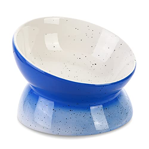 Elevated Cat Bowls Whisker Fatigue,Tilted Raised Cat Food Bowls,Ceramic Cat Bowl Whisker Friendly for Flat Faced Cats and Small Dogs,Anti-Vomiting and Reduce Neck Burden,Dishwasher and Microwave Safe