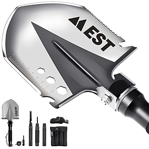 EST Gear Survival Shovel - The Ultimate 18-in-1 Camping Shovel for Hiking, Overlanding and Metal Detecting - Keep in Your Emergency Kit or Bug Out Bag - Lifetime Replacement