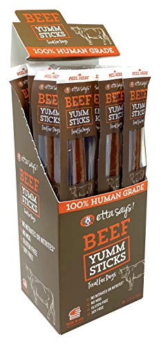 ETTA SAYS! Yumm Meat Sticks for Dogs – Made in The USA, Human Grade Dog Treats, No Added Hormones, No Nitrates or Nitrites, No MSG, Gluten-Free, Soy-Free (Beef, 24 Pack)