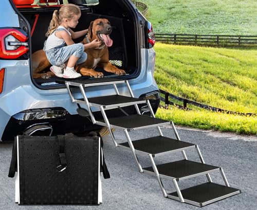 Extra Long 6 Steps Dog Stairs for Car Foldable Dog Ramps Large Dogs, Dog Car Ramp with Non-Slip Rug Surface, Lightweight Dog Steps for Medium & Large Dogs Up to 200LBS Get Into a Car, SUV & Truck