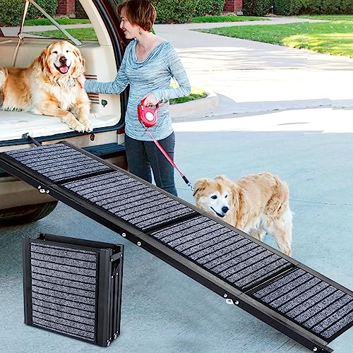 Extra Long 67" Foldable Dog Ramps Large Dogs, Dog Car Ramp with Non-Slip Rug Surface, Pet Ramp Stairs Portable, Lightweight Dog Steps for Medium & Large Dogs Up to 220LBS Get Into a Car, SUV & Truck