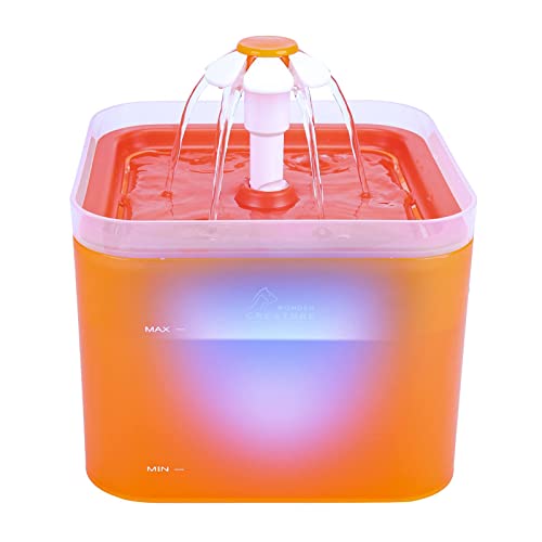 Fantasy Pet Water Drinking Fountain, 67oz/2L Automatic with LED Light and Filter for Cats and Small Dogs (Orange)