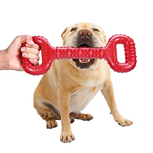 Feeko Interactive Long Lasting Dog Tug-of-war Toy for Aggressive Chewers, 15 inch with Convex Design Natural Rubber for Medium Large Breed Dogs Tooth Clean(Red)