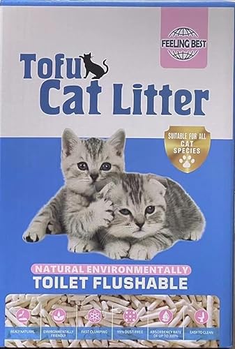 FEELING BEST Tofu Cat Litter 11.2LB(5.6lb×2bag) Clumping, 100% Food Grade Raw Materials, Clumping,Flushable,Ultra Absorbent and Fast Drying,Solubility in Water,Really Dust-Free,Less Scattering