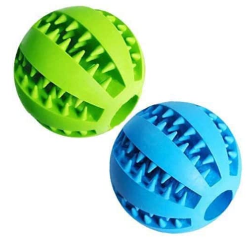 Feixun Dog Treat Toy Ball, Dog Tooth Cleaning Toy, Interactive Dog Toys(1 Green+1 Blue) 2.8" Pack of 2