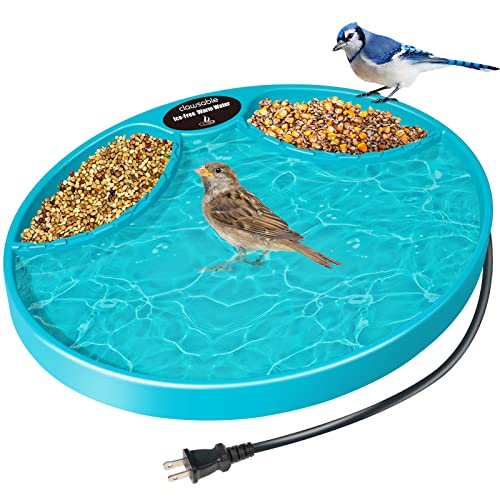 Feneya 16×14inch Heated Bird Bath for Outdoors for Winter, 75W Winter Use Only Smart Heated Bird Feeder, 2.3L Anti-Icing Sink and Food Supply, Best Gift for Birds at Patio, Lawn & Garden