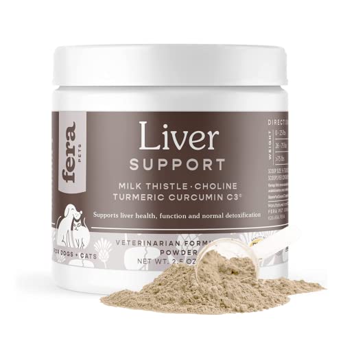 Fera Pets - Liver Support for Dogs and Cats - Supports Liver Health, Function & Detoxification - with Milk Thistle for Dogs and Cats, Choline, Turmeric, Bone Broth Flavor Powder - 60 Scoops