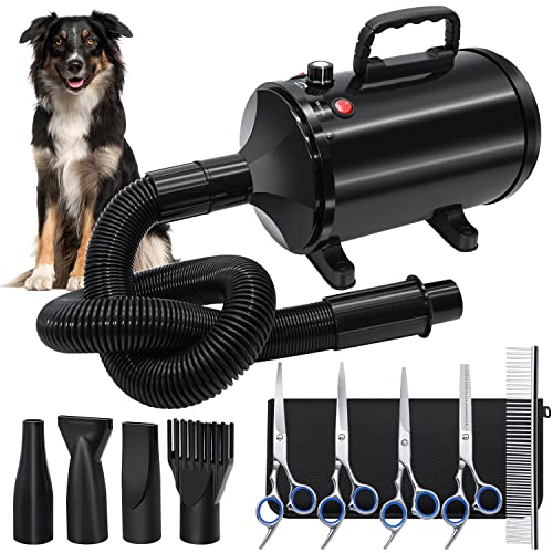 FGBNM Dog Dryer with Dog Grooming Scissors Kit, Dog Hair Dryer with Heater, 3.75HP/2800W High Velocity Dog Blow Dryer with 4 Nozzles, Adjustable Speed and Temperature Dog Grooming Dryer