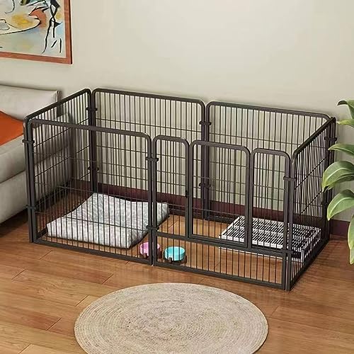 Fhiny Dog Playpen, 6 Panels Indoor Doggy Fence Exercise Pen Portable Puppy Kennel Heavy Duty Metal Enclosure Outdoor Corral Crate Cage for Small Medium Dogs Rabbits Cats