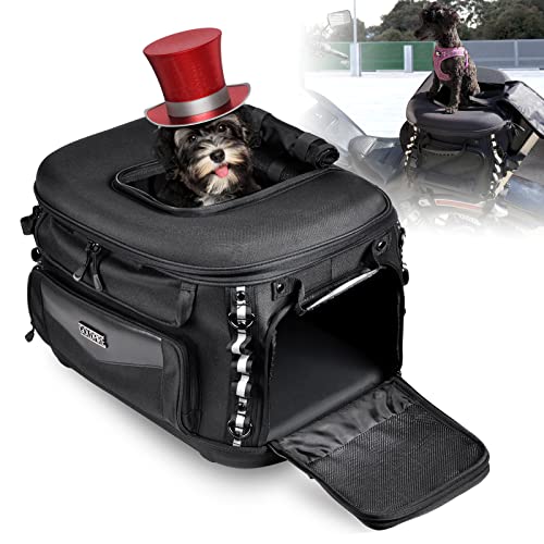 FHV Motorcycle Dog Carrier,Dog Travel Carrier,20LBS Small Midium Pet Carrier for Luggage Rack or Sissy Bar Passenger Seat Bag Weather Resistant Portable