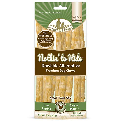 Fieldcrest Farms Nothing to Hide Natural Rawhide Alternative Small Twist Stix for Dogs - (10 Sticks) All Natural Easily Digestible Chews for All Breed Dogs - Great for Dental Health