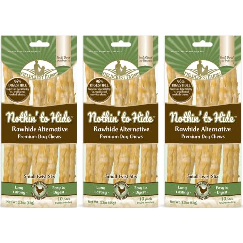 Fieldcrest Farms Nothing to Hide Natural Rawhide Alternative Twist Stix for Dogs - 3 Pack (30 Sticks) Premium Grade Easily Digestible Chews - Great for Dental Health (Chicken, Small Stix)