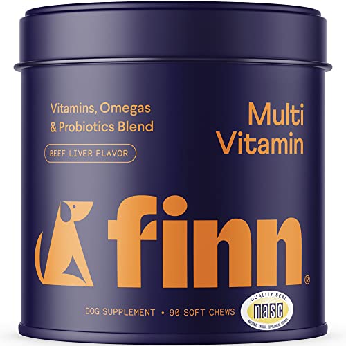 Finn All-in-1 Dog Multivitamin - Everyday Multivitamin Supplement for Dogs with Probiotics, Omega-3s, Glucosamine | Gut & Immune Health, Joint Support, Heart Health | 90 Soft Chews