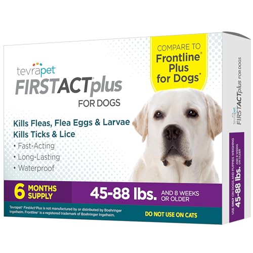 FirstAct Plus Flea and Tick Prevention for Large Dogs 45-88 lbs, 6 Monthly Treatments, Topical Drops