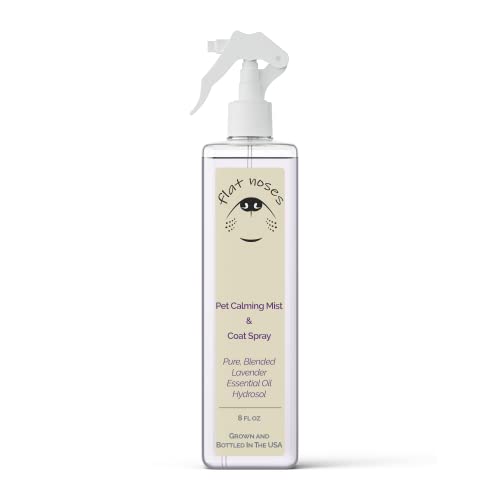 Flat Noses Pet Calming Mist - Pure Natural Lavender - Relieve Dog Stress from Fireworks, Travel, Vet Visits, Separation Anxiety- Aromatherapy Anti-Anxiety Stress Reliever- 8 oz Calming Spray for Dogs